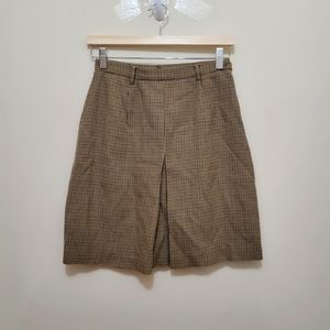 Ann Taylor LOFT Womens Skirt 4 Tan & Gold Herringbone Tweed Lined Mini 100% Wool